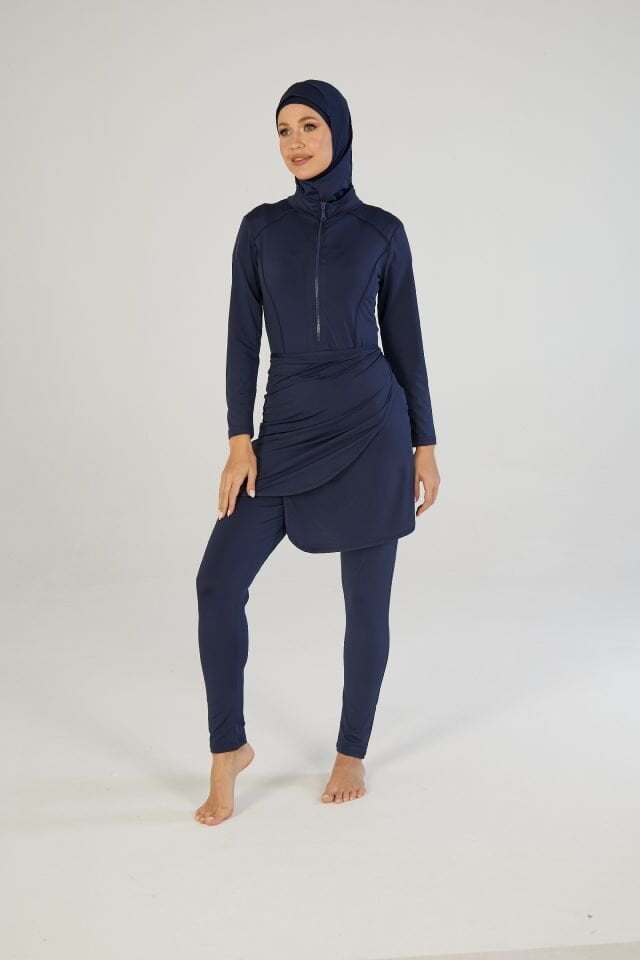 Estiva Tam Kapalı Yarım Fermuarlı Çıkarılabilir Etekli Uzun Taytlı Tesettür Mayo