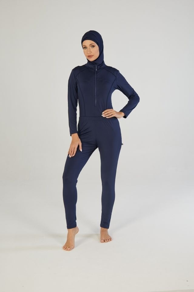 Estiva Tam Kapalı Yarım Fermuarlı Çıkarılabilir Etekli Uzun Taytlı Tesettür Mayo