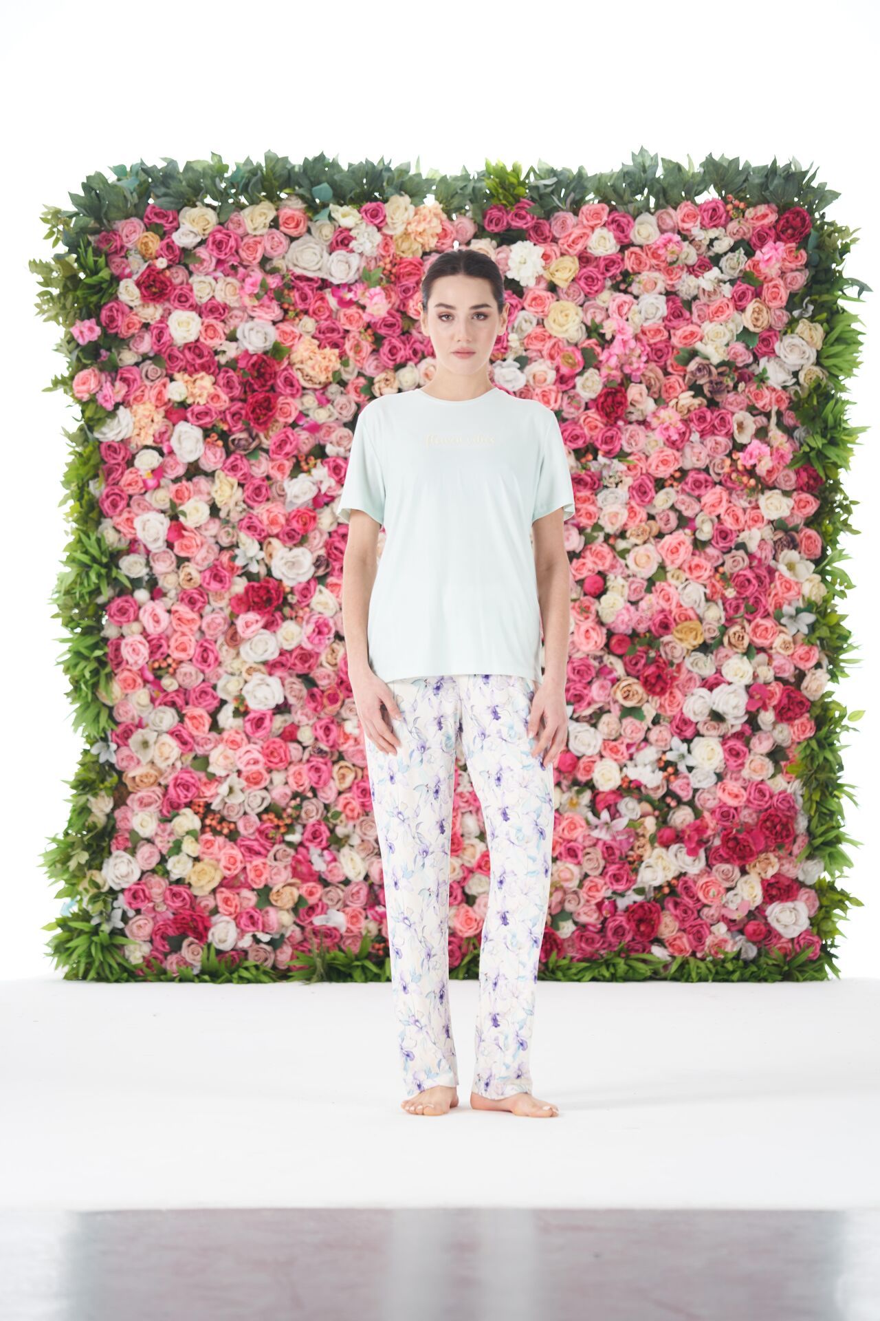 Kadın Yazlık Desenli Kısa Kollu Marla Pijama Takımı - Yeşil