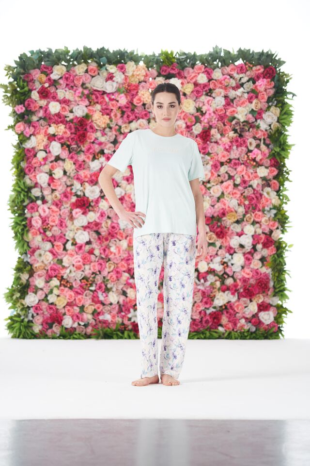 Kadın Yazlık Desenli Kısa Kollu Marla Pijama Takımı - Yeşil