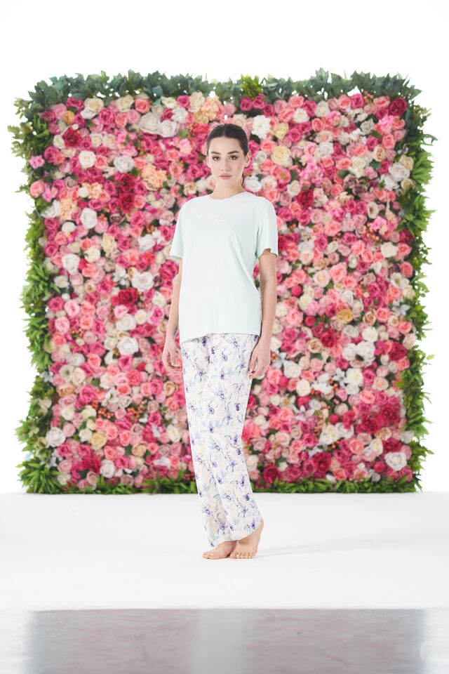 Kadın Yazlık Desenli Kısa Kollu Marla Pijama Takımı - Yeşil