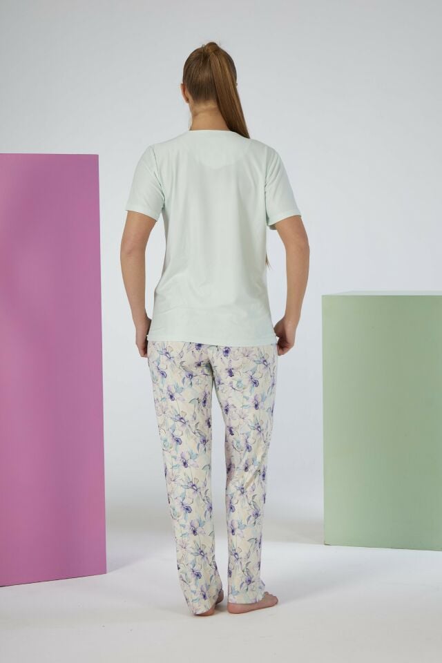 Kadın Yazlık Desenli Kısa Kollu Marla Pijama Takımı - Yeşil