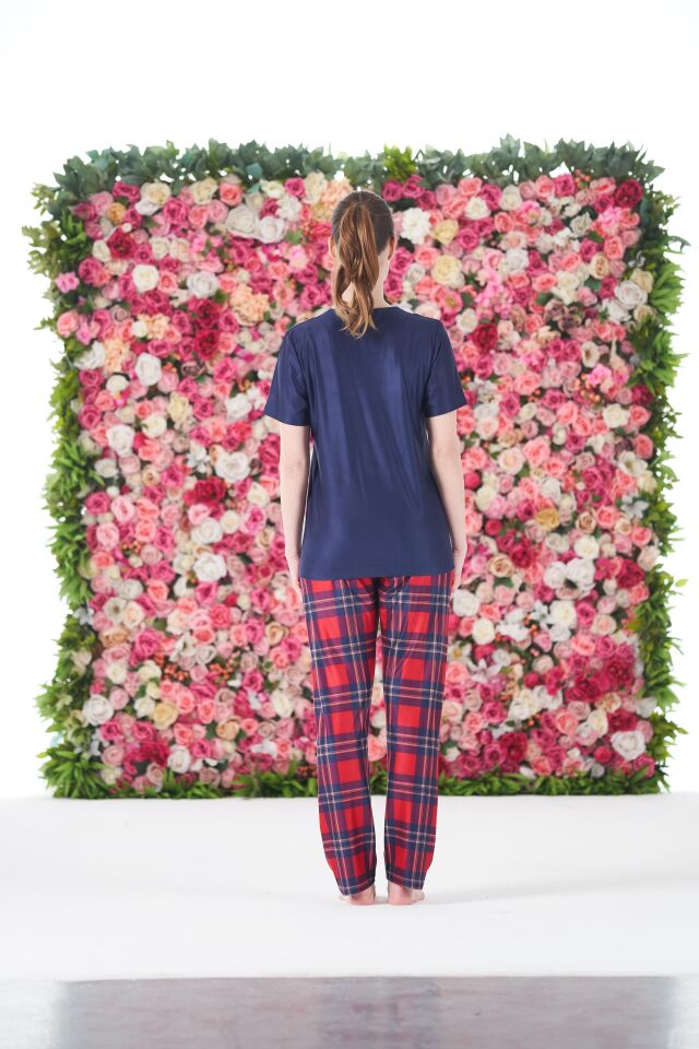 Kadın Yazlık Kareli Kısa Kollu Marla Pijama Takımı - Lacivert