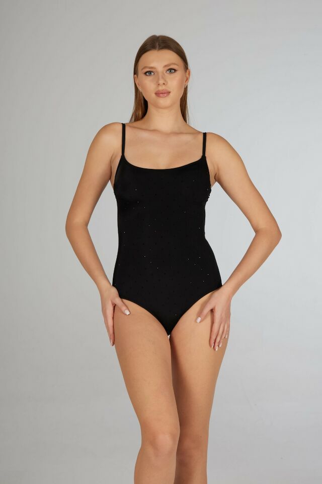 Estiva Kadın Siyah Pullu Askılı Concept Tek Parça Mayo