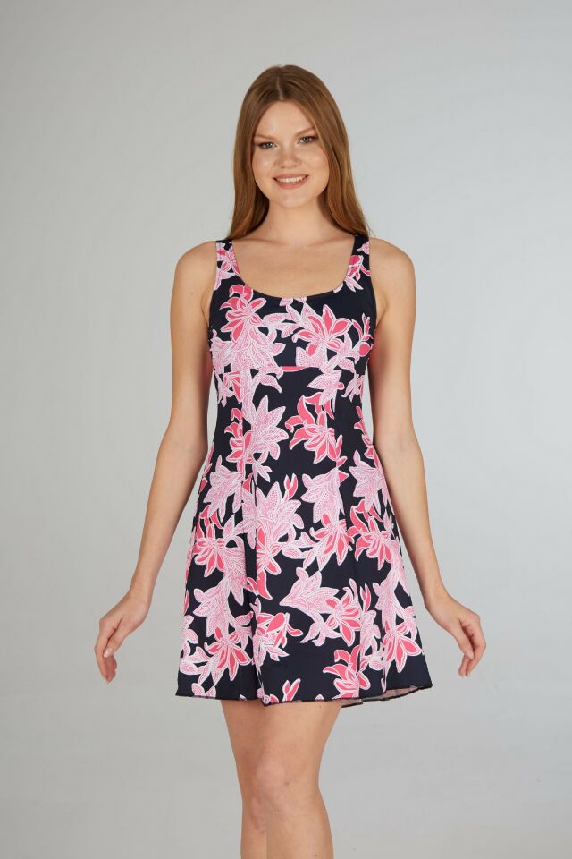 Estiva Çiçek Desenli Elbise Mayo - Pembe