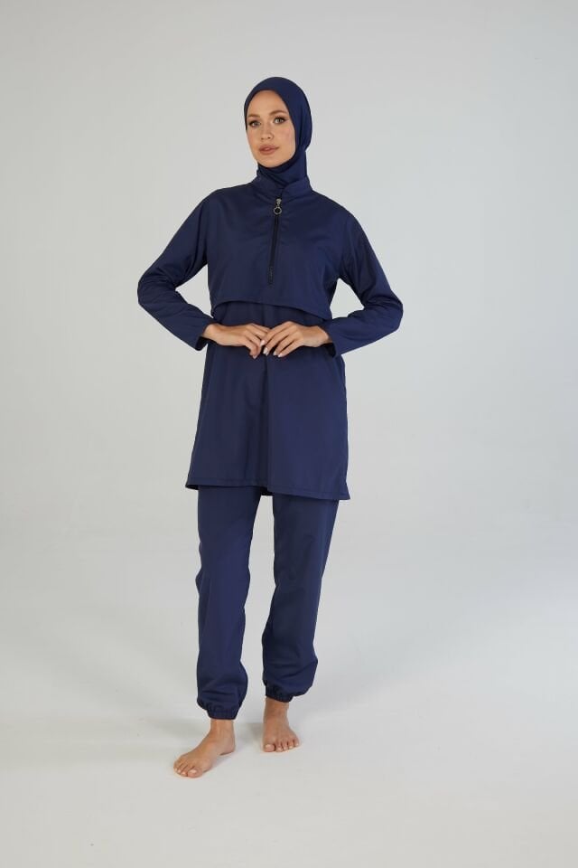 Estiva Tam Kapalı Pantolonlu Fermuarlı Tesettür Mayo