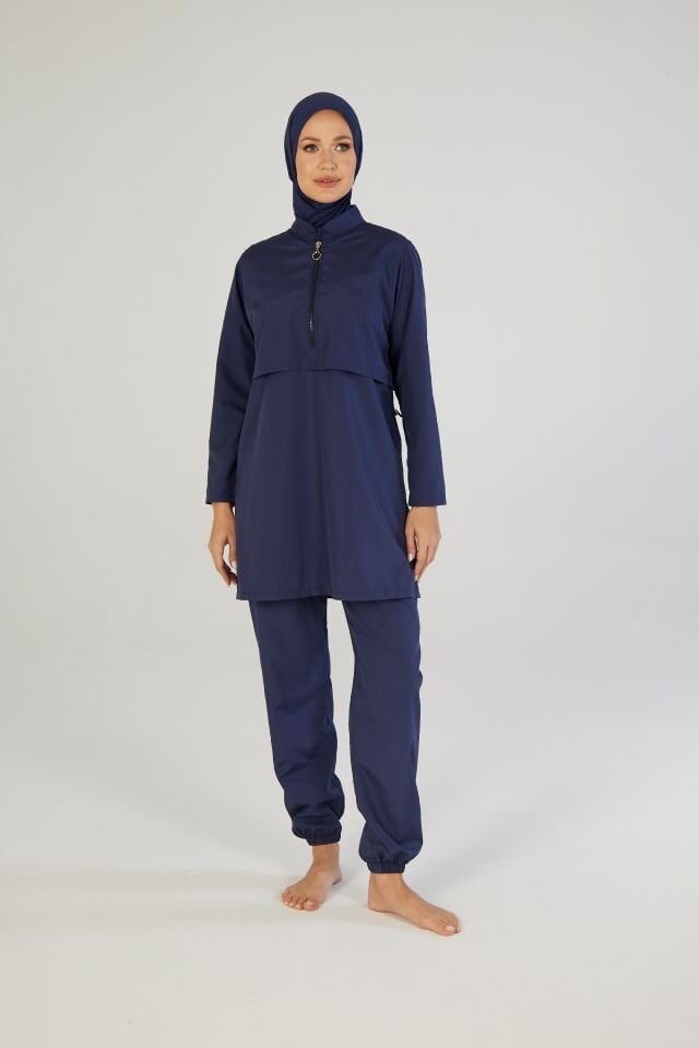 Estiva Tam Kapalı Pantolonlu Fermuarlı Tesettür Mayo