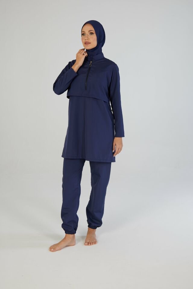 Estiva Tam Kapalı Pantolonlu Fermuarlı Tesettür Mayo