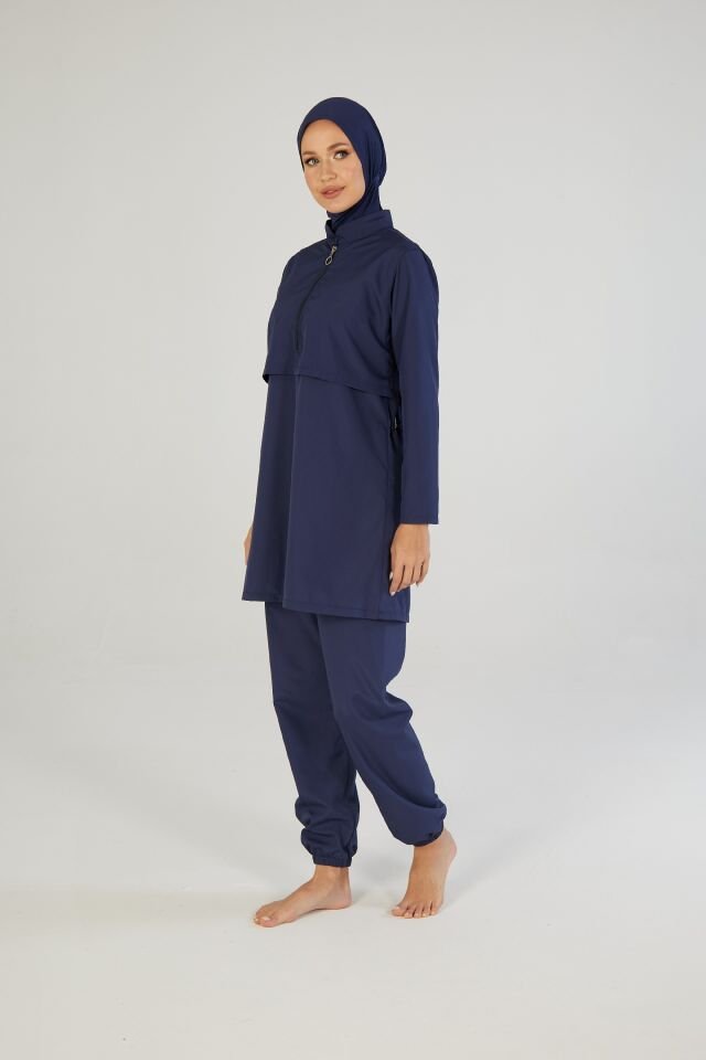 Estiva Tam Kapalı Pantolonlu Fermuarlı Tesettür Mayo