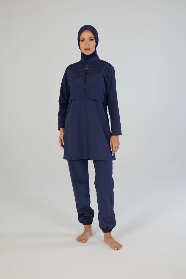 Estiva Tam Kapalı Pantolonlu Fermuarlı Tesettür Mayo