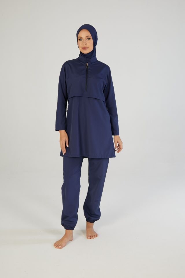 Estiva Tam Kapalı Pantolonlu Fermuarlı Tesettür Mayo