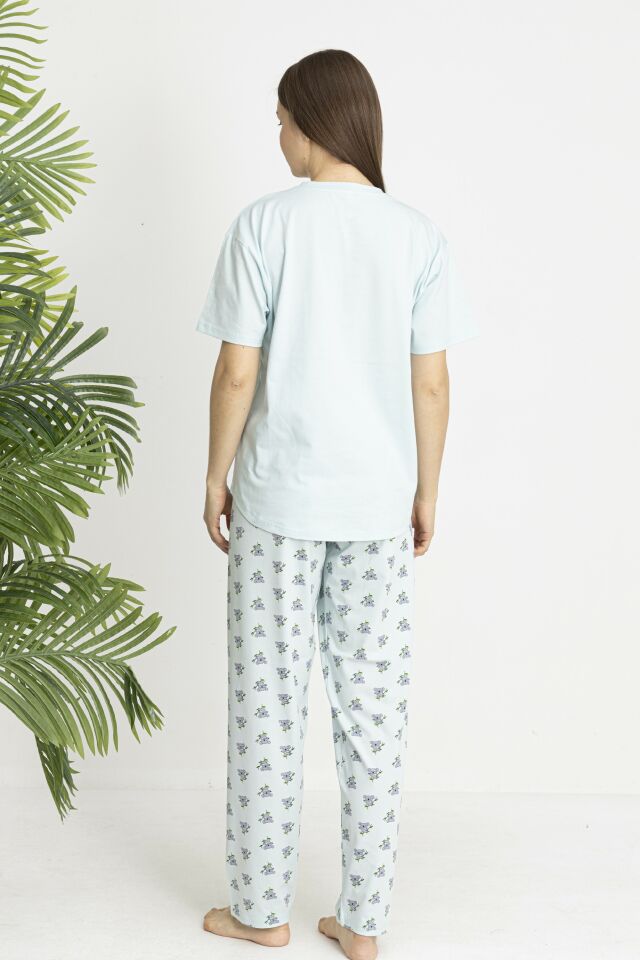 Estiva Kadın Koala Alt Desenli Yeşil Penye Lycra Kısa Kollu Pijama Takımı