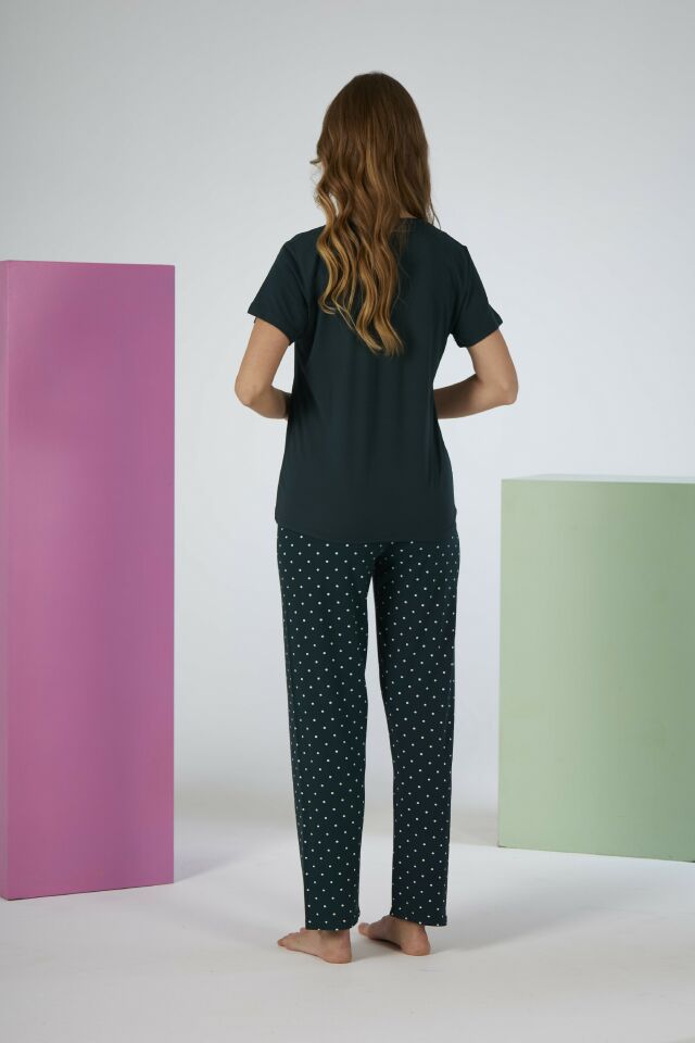 Kadın Yazlık Cute Beautiful Yazılı Kısa Kollu Soft Pijama Takımı - Lacivert