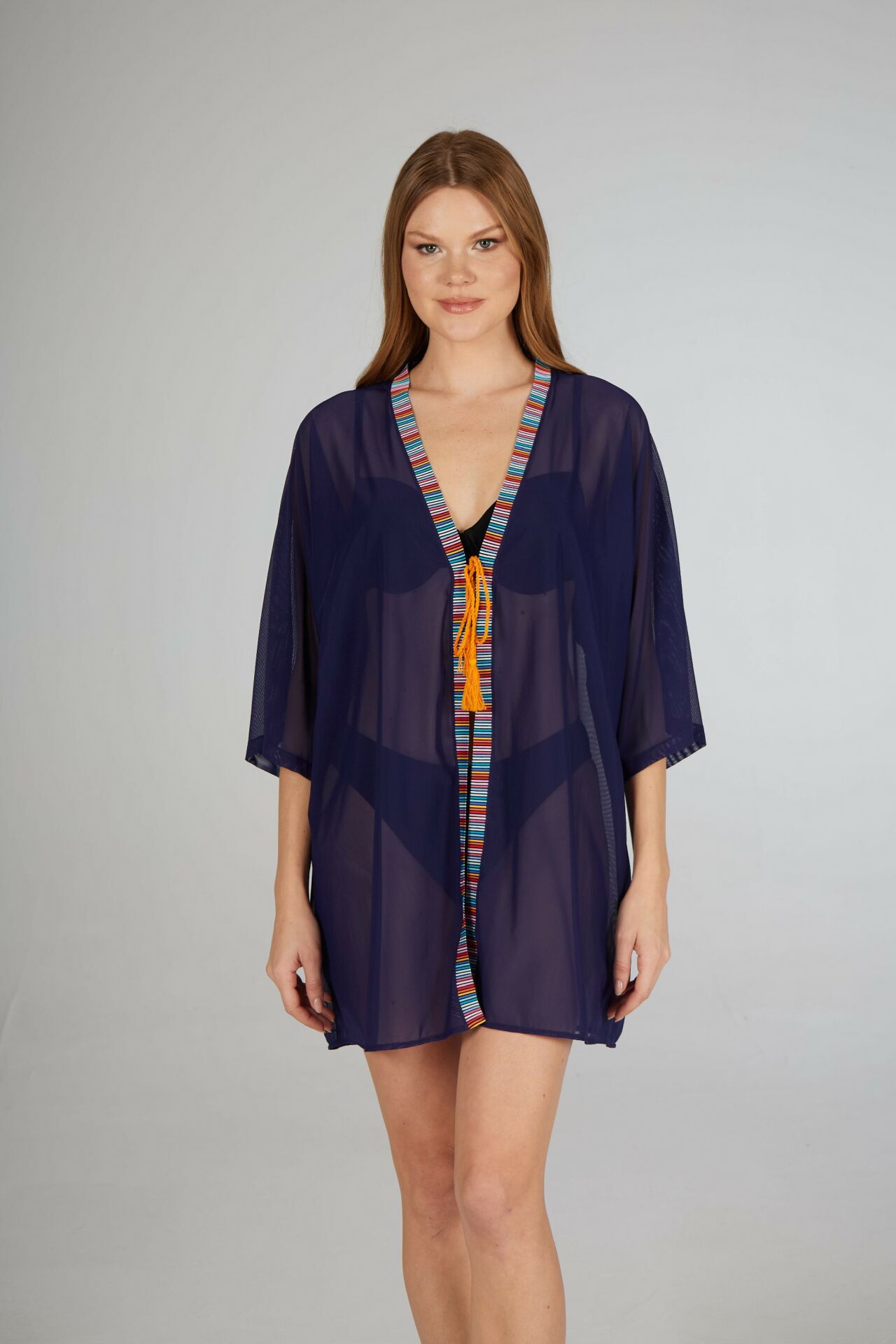 Estiva Kenar İşlemeli Tek Bağcıklı Tül Pareo