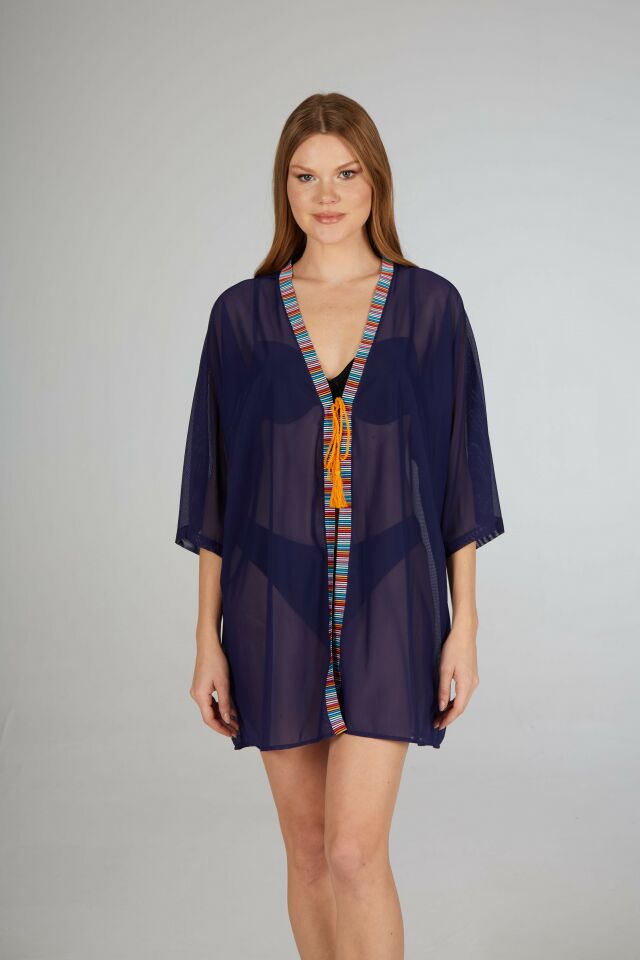 Estiva Kenar İşlemeli Tek Bağcıklı Tül Pareo