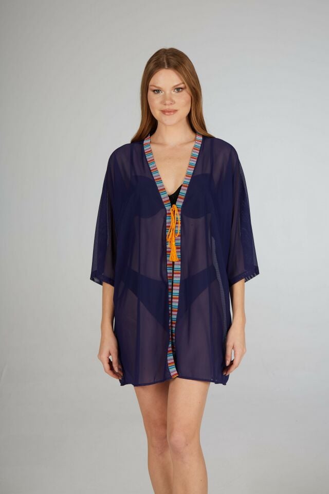 Estiva Kenar İşlemeli Tek Bağcıklı Tül Pareo