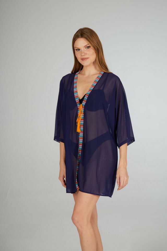 Estiva Kenar İşlemeli Tek Bağcıklı Tül Pareo