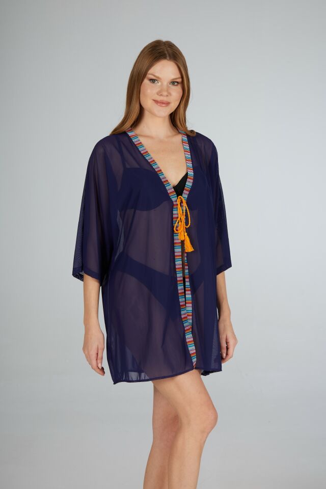 Estiva Kenar İşlemeli Tek Bağcıklı Tül Pareo