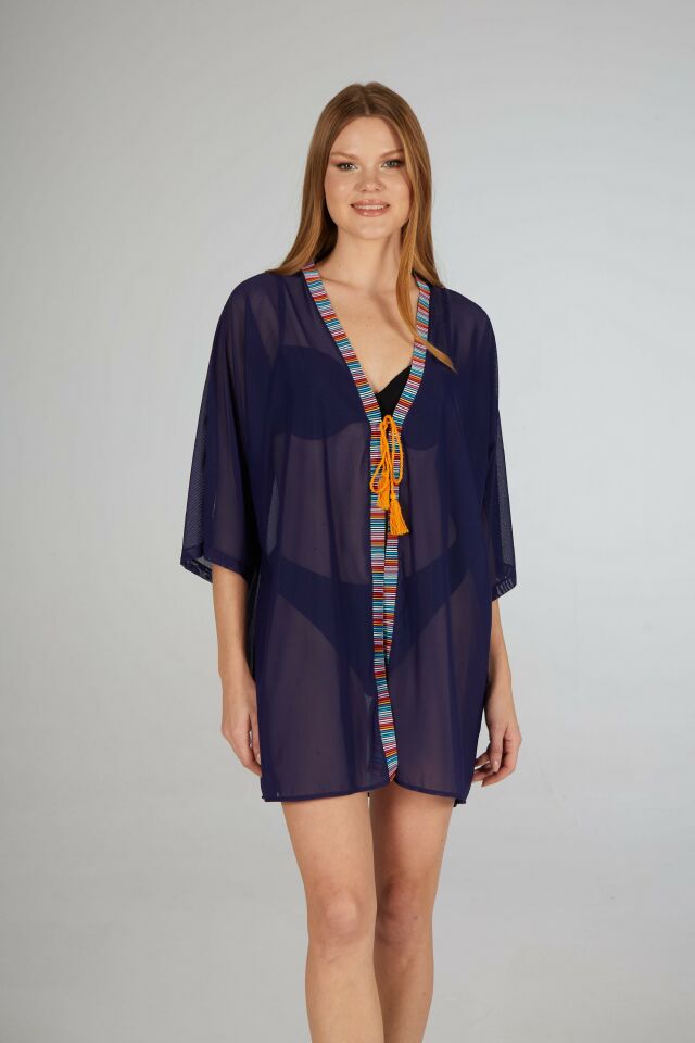 Estiva Kenar İşlemeli Tek Bağcıklı Tül Pareo