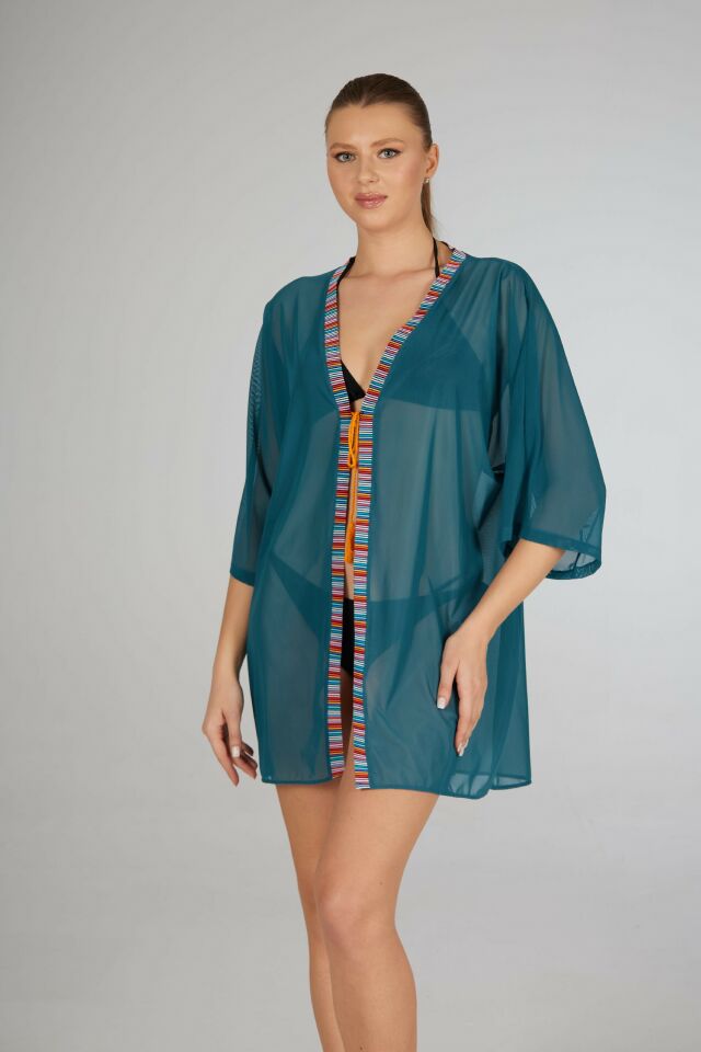 Estiva Kenar İşlemeli Tek Bağcıklı Tül Pareo