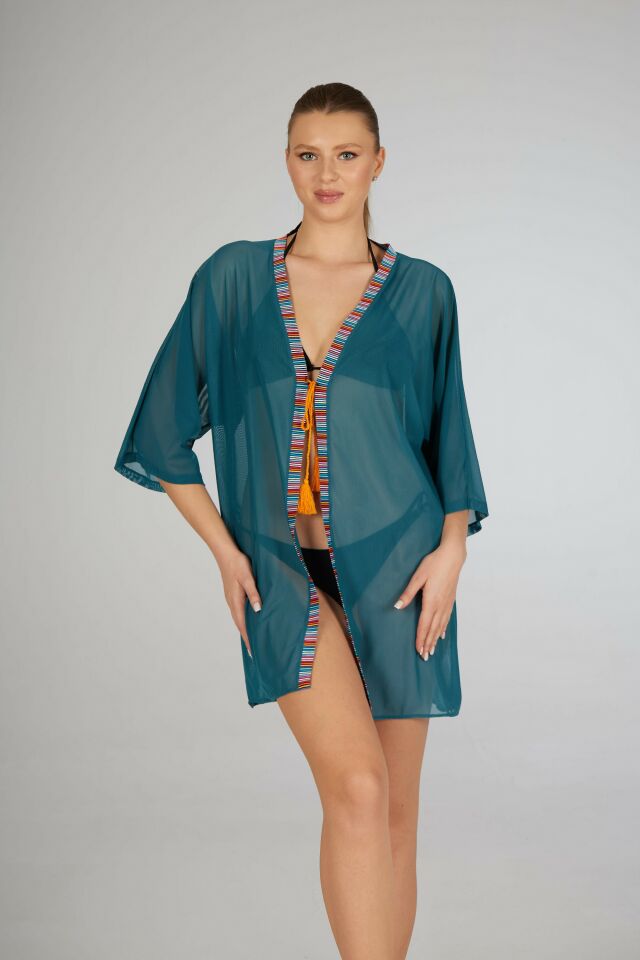 Estiva Kenar İşlemeli Tek Bağcıklı Tül Pareo