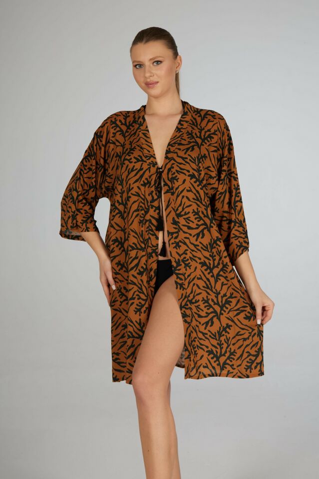 Estiva Dal Desenli Tek Bağcıklı Pareo Kahverengi