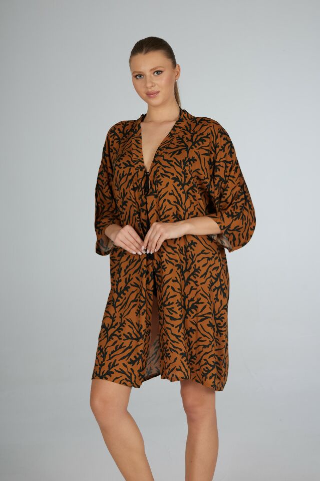 Estiva Dal Desenli Tek Bağcıklı Pareo Kahverengi