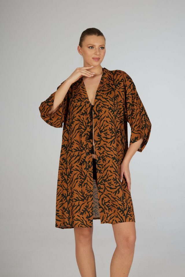 Estiva Dal Desenli Tek Bağcıklı Pareo Kahverengi