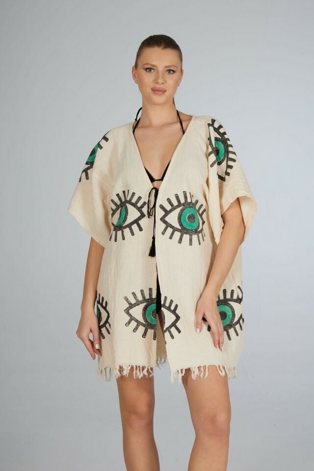 Estiva Göz Desenli Etek Püsküllü Tek Bağcıklı Koton Pareo