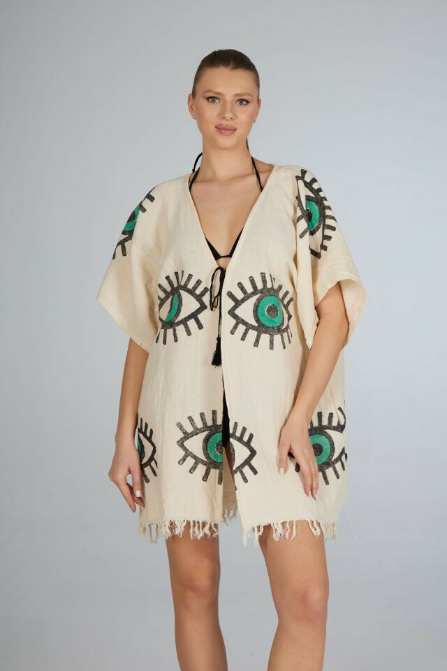 Estiva Göz Desenli Etek Püsküllü Tek Bağcıklı Koton Pareo