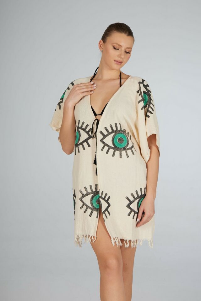 Estiva Göz Desenli Etek Püsküllü Tek Bağcıklı Koton Pareo