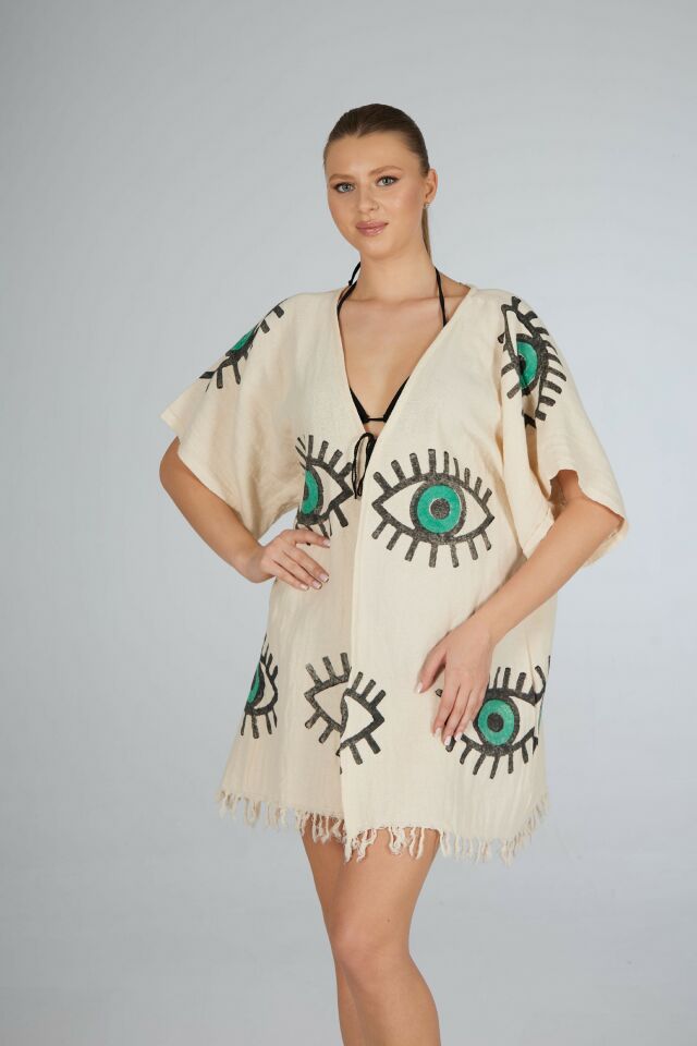 Estiva Göz Desenli Etek Püsküllü Tek Bağcıklı Koton Pareo