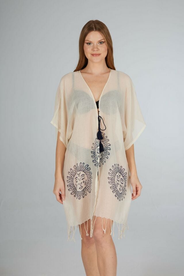 Estiva Güneş Desenli Etek Püsküllü Tek Bağcıklı Koton Pareo