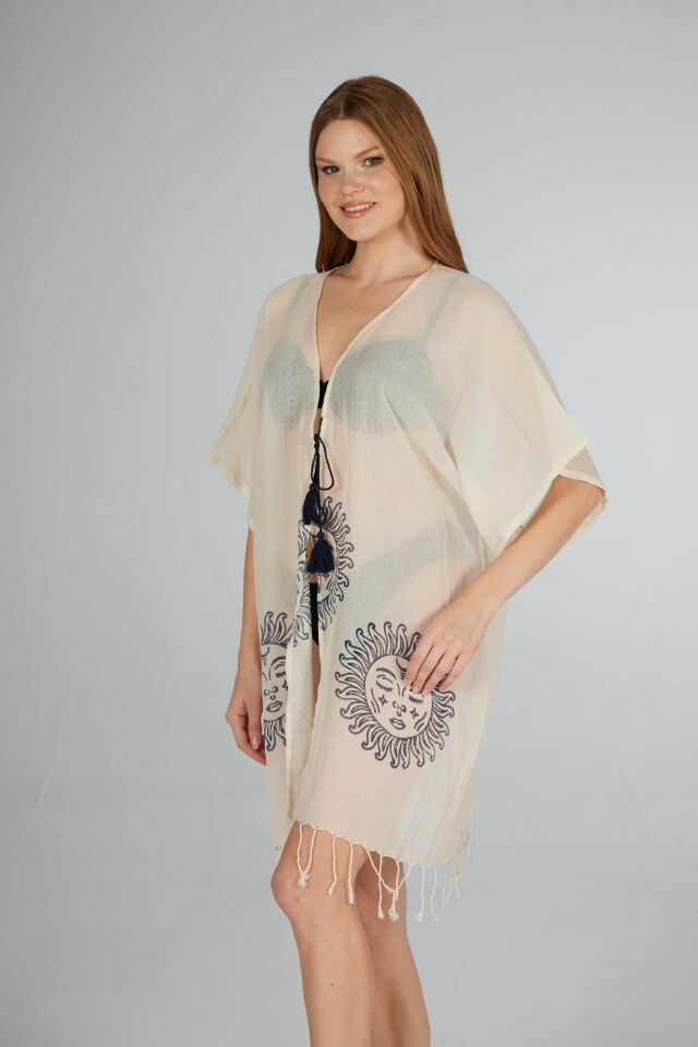 Estiva Güneş Desenli Etek Püsküllü Tek Bağcıklı Koton Pareo