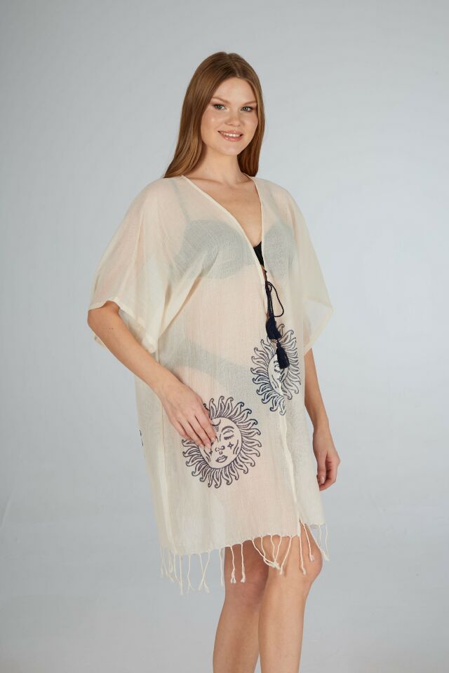 Estiva Güneş Desenli Etek Püsküllü Tek Bağcıklı Koton Pareo