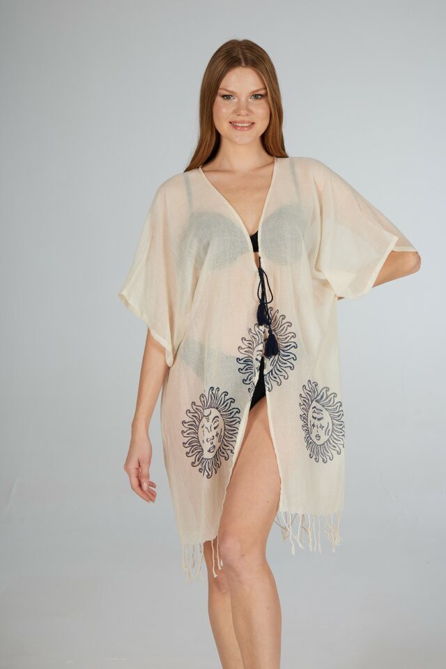 Estiva Güneş Desenli Etek Püsküllü Tek Bağcıklı Koton Pareo