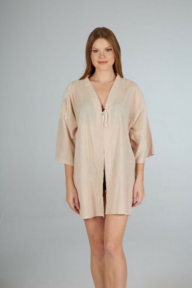 Estiva Omuz İşlemeli Düz Koton Pareo