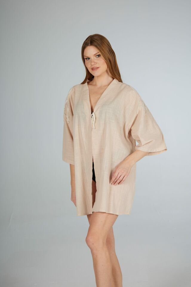 Estiva Omuz İşlemeli Düz Koton Pareo