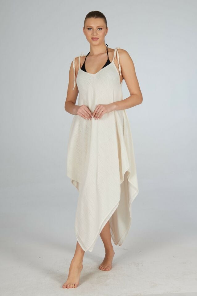 Estiva İp Askılı Yarasa Kesimli Keten Pareo