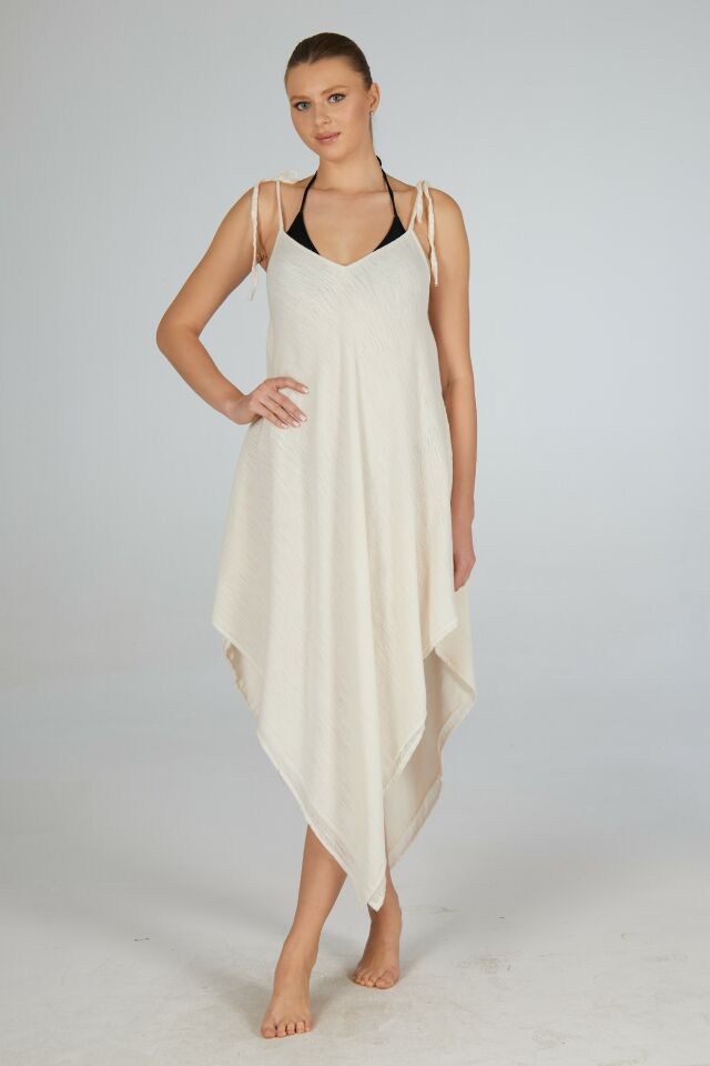 Estiva İp Askılı Yarasa Kesimli Keten Pareo