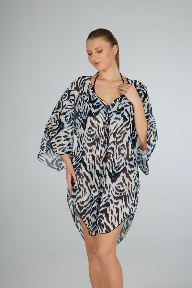 Estiva Kaplan Desenli Yarasa Kesimli Şifon Pareo