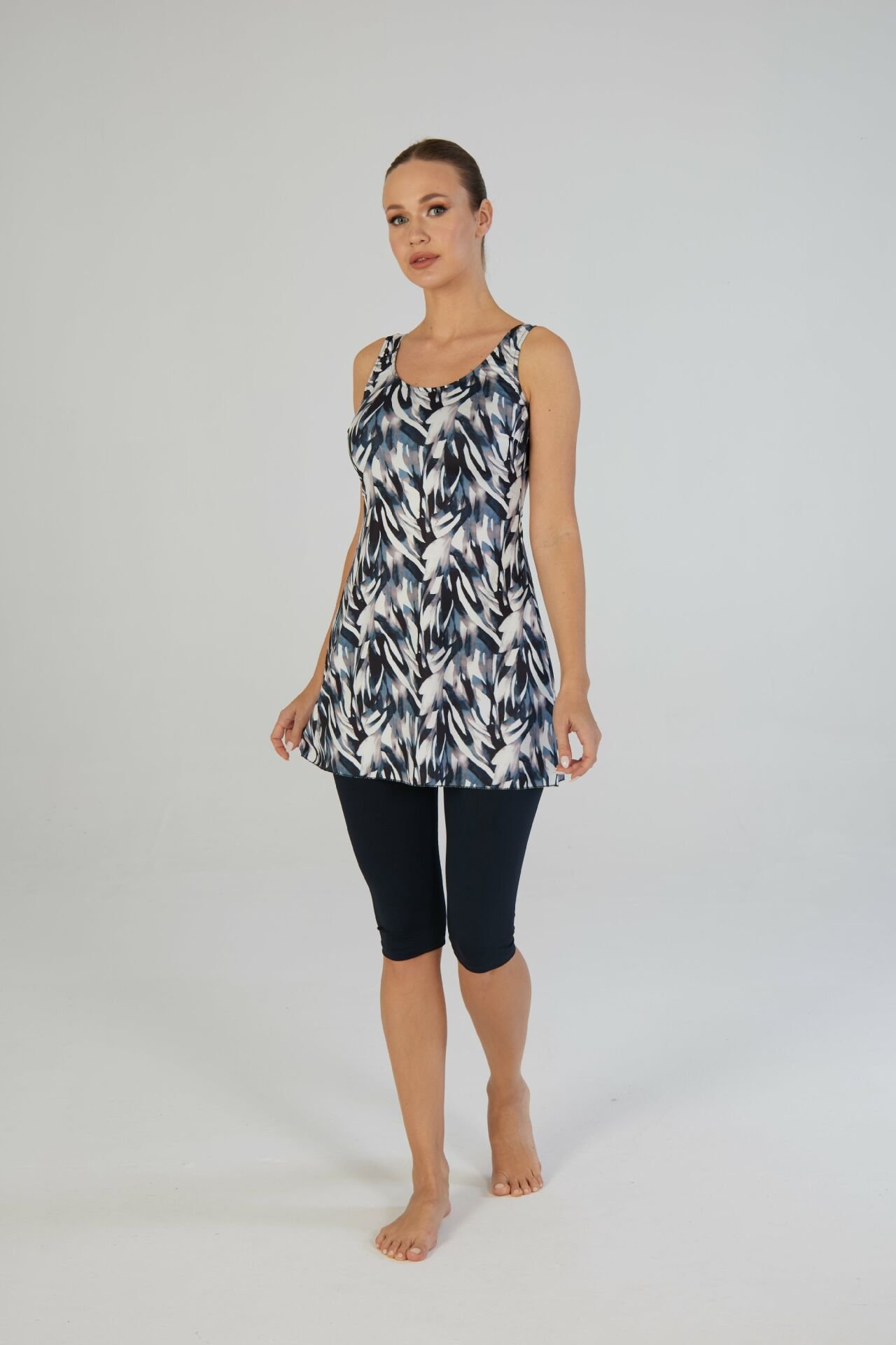 Estiva Botanik Desenli Askılı Taytlı Elbise Mayo