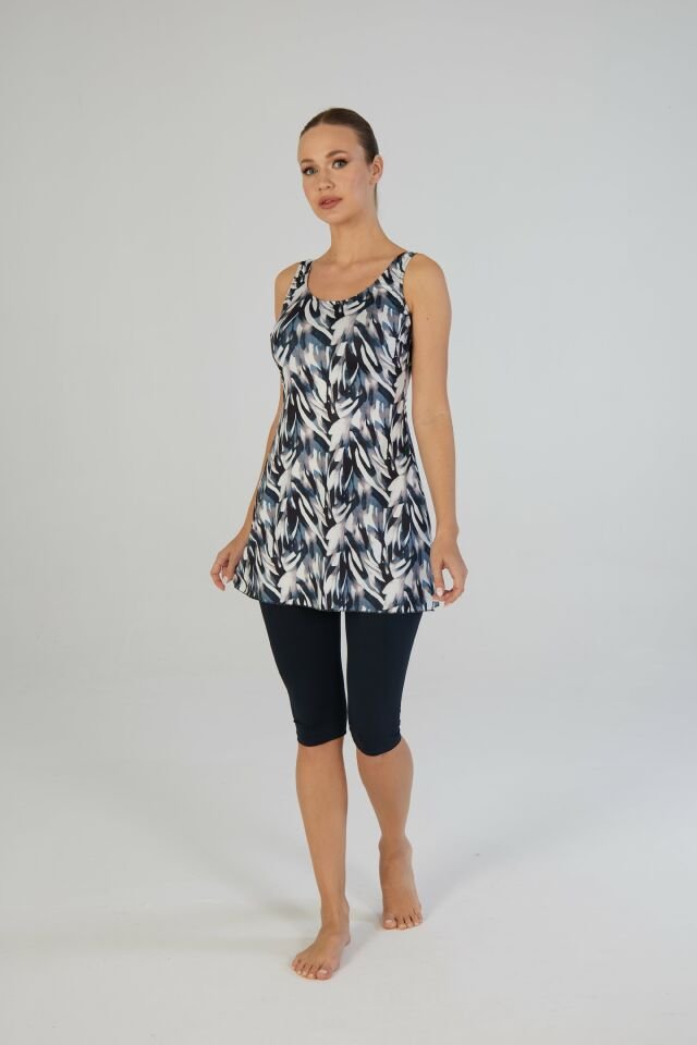 Estiva Botanik Desenli Askılı Taytlı Elbise Mayo