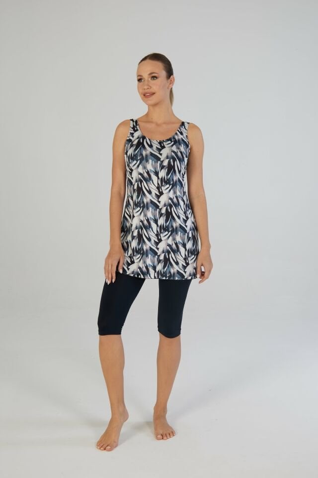 Estiva Botanik Desenli Askılı Taytlı Elbise Mayo