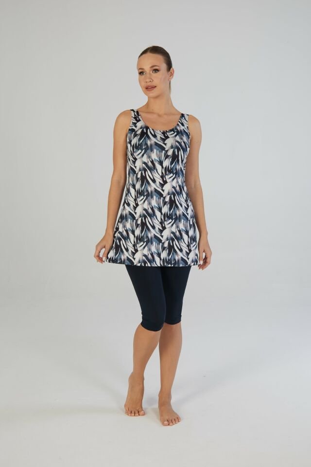 Estiva Botanik Desenli Askılı Taytlı Elbise Mayo