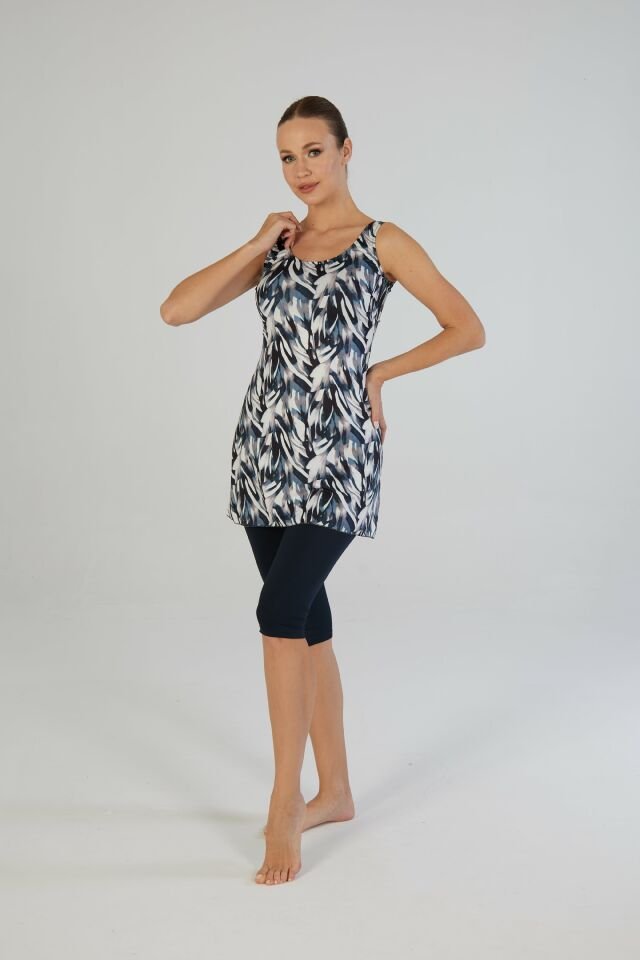 Estiva Botanik Desenli Askılı Taytlı Elbise Mayo