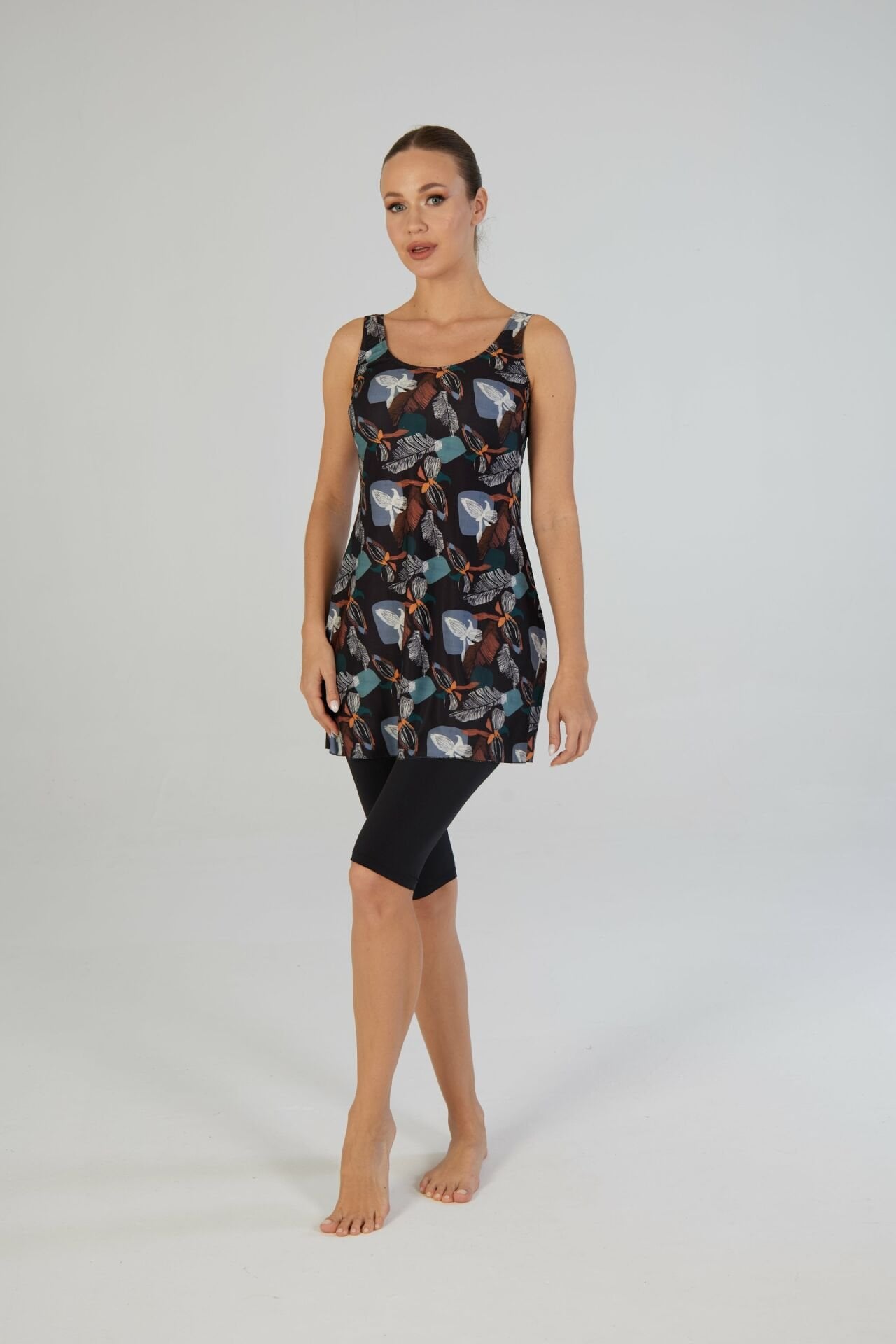 Estiva Flora Desenli Askılı Taytlı Elbise Mayo