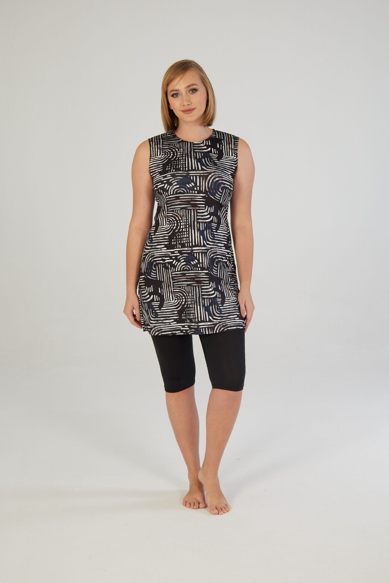 Estiva Lineer Desenli Kolsuz Taytlı Elbise Mayo