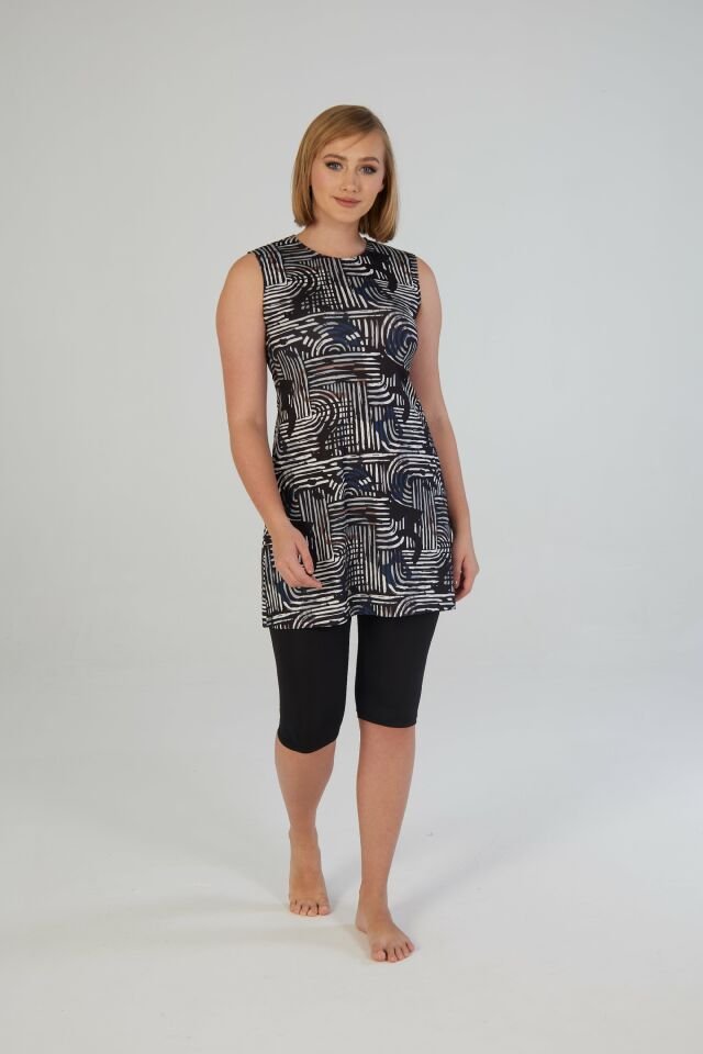 Estiva Lineer Desenli Kolsuz Taytlı Elbise Mayo