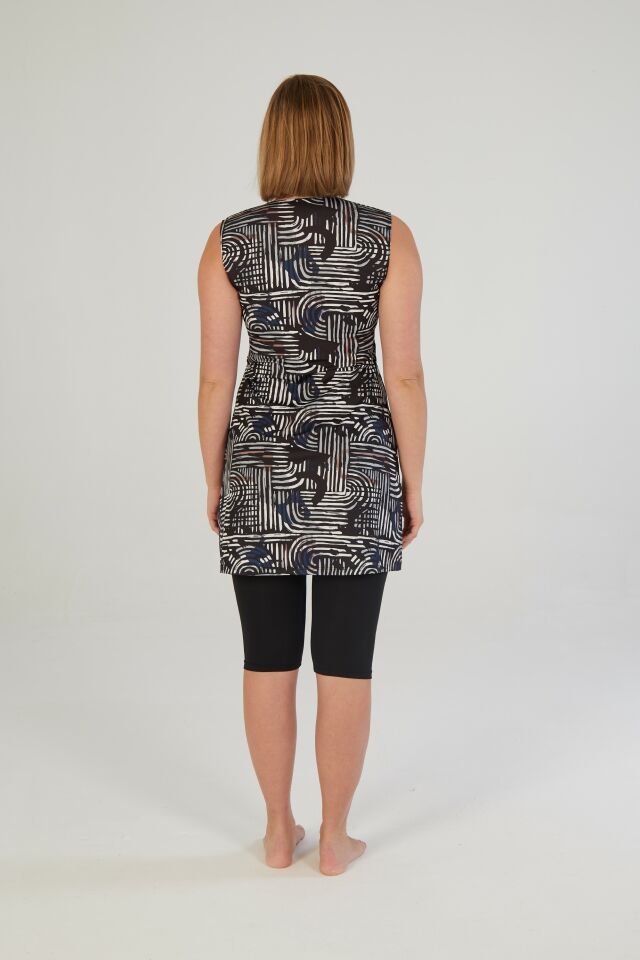 Estiva Lineer Desenli Kolsuz Taytlı Elbise Mayo